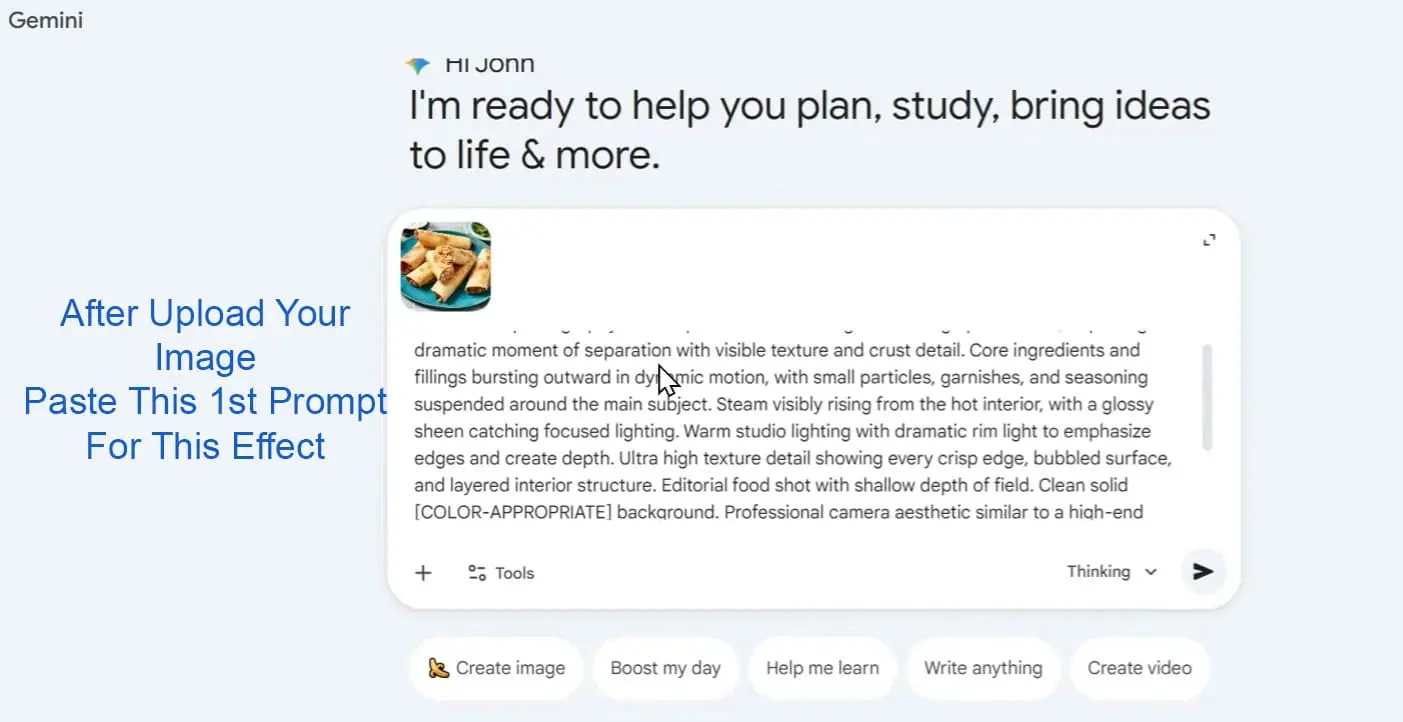 food Explosion Product Photography Gemini AI Prompt